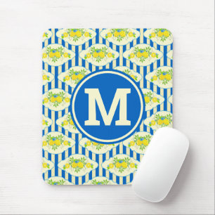 Sommermuster mit blauen Streifen und Zitronen und  Mousepad