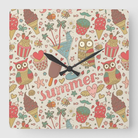 Sommermuster mit Eiscreme Quadratische Wanduhr (Vorderseite)
