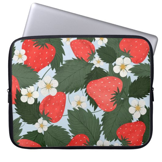 Sommermuster mit Erdbeeren. Erdbeeren Laptopschutzhülle (Vorderseite)