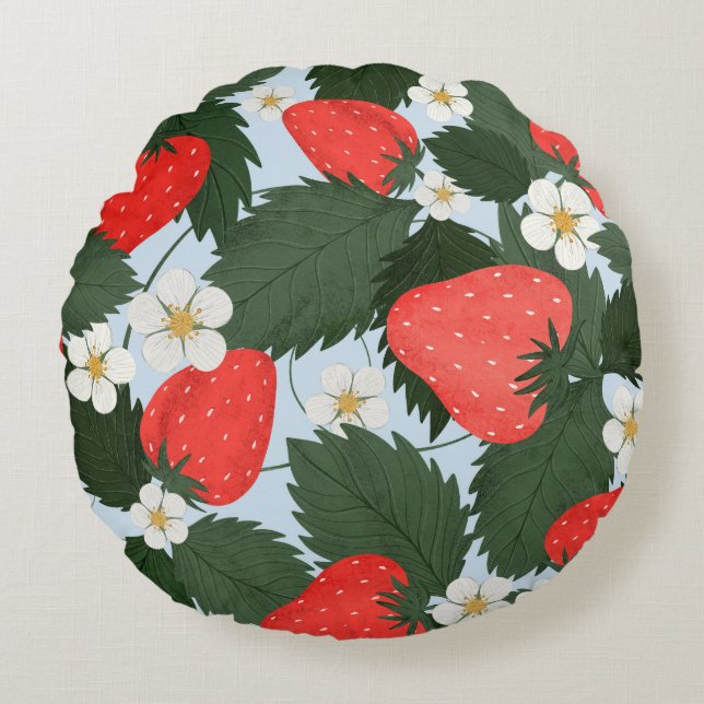 Sommermuster mit Erdbeeren. Erdbeeren Rundes Kissen (Vorderseite)