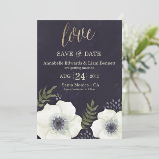 Sommernachts-Blume Hochzeit Speichern Sie die Datu Save The Date (Stehend Vorderseite)