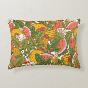 Sommernahrung nahtlos Muster. Sandwiches, Eis  Dekokissen