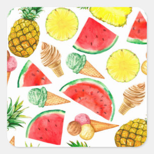 Sommernahrung: Wassermelone Eiscreme Quadratischer Aufkleber