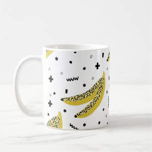 Sommernahtloses Muster mit Bananen in der Pop Art Kaffeetasse