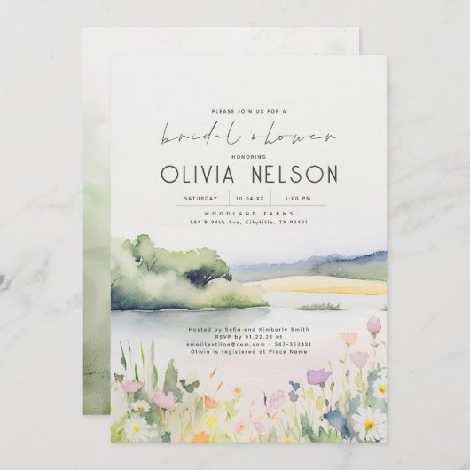 Sommernatur und Wildblumen Brautparty Einladung (Vorne/Hinten)