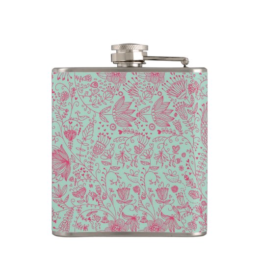 Sommerniedliches Blumenmuster Flachmann (Rückseite)