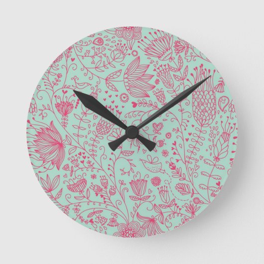Sommerniedliches Blumenmuster Runde Wanduhr (Vorderseite)