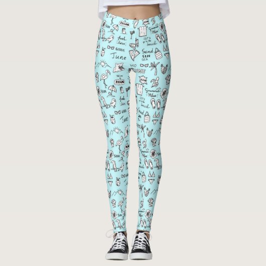 Sommerobjekte Doodle Muster leuchten Leggings (Vorderseite)