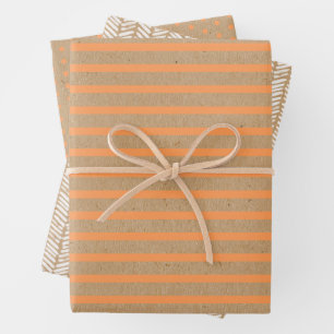 Sommerorangen auf Imitaten Rustikale braune Kraft Geschenkpapier Set