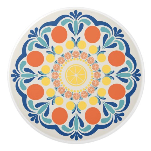Sommerorangen und Zitronen Dot Mandala Keramikknauf (Vorderseite)