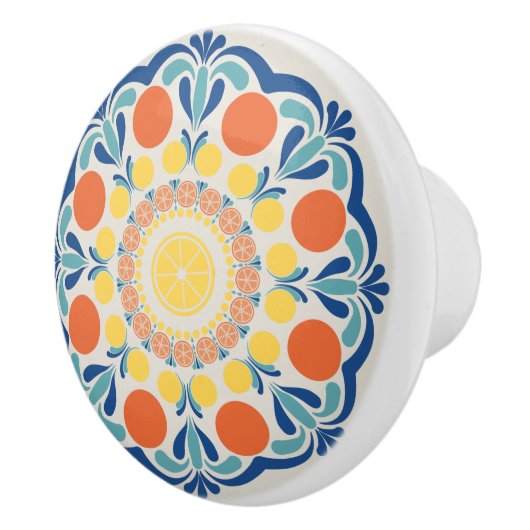 Sommerorangen und Zitronen Dot Mandala Keramikknauf (Rechts)