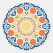 Sommerorangen und Zitronen Dot Mandala Runder Aufkleber (Vorderseite)