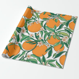 Sommerorangen Zitrusfrüchte Blumenmuster Geschenkpapier