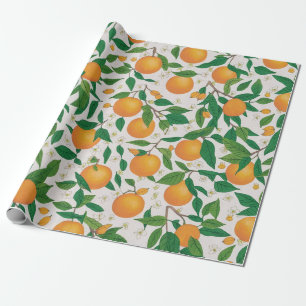 Sommerorangen Zitrusfrüchte Blumenmuster Geschenkpapier