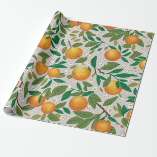Sommerorangen Zitrusfrüchte Blumenmuster Geschenkpapier