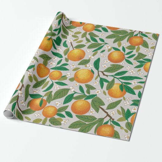 Sommerorangen Zitrusfrüchte Blumenmuster Geschenkpapier (Ungerollt)