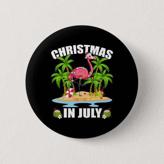 Sommerpalmenbaum-Beleuchtung Flamingo Weihnachten Button (Vorderseite)