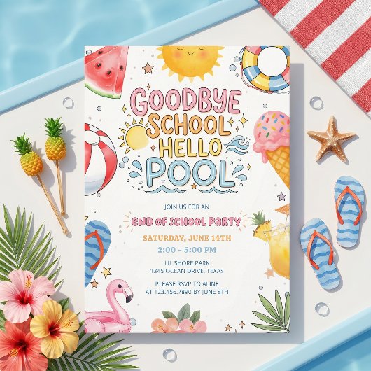 Sommerparty Abschied Schule Hallo Pool Einladung 
