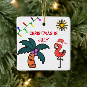 Sommerparty Flamingo Weihnachten im Juli  Keramikornament