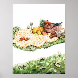 Sommerpicknick auf der Wiese Wasserfarben Kunst Dr Poster