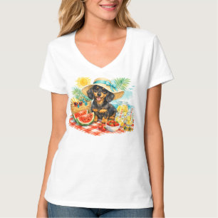 Sommerpicknick-Dachshund-Welpen-Hund-Kunst-Design T-Shirt