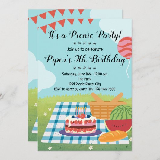 Sommerpiknic zum Geburtstag Einladung (Vorne/Hinten)