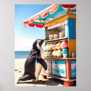 Sommerpinguin bei Eisdiele Poster
