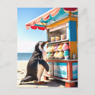Sommerpinguin bei Eisdiele Postkarte