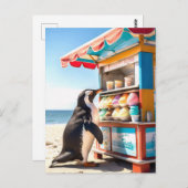 Sommerpinguin bei Eisdiele Postkarte (Vorne/Hinten)