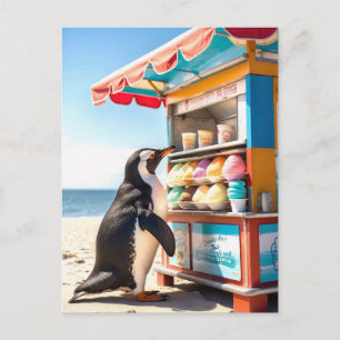 Sommerpinguin bei Eisdiele Postkarte