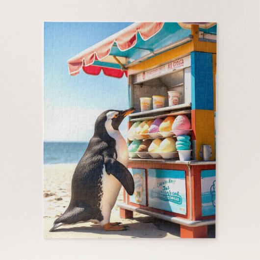 Sommerpinguin bei Eisdiele Puzzle (Vertikal)