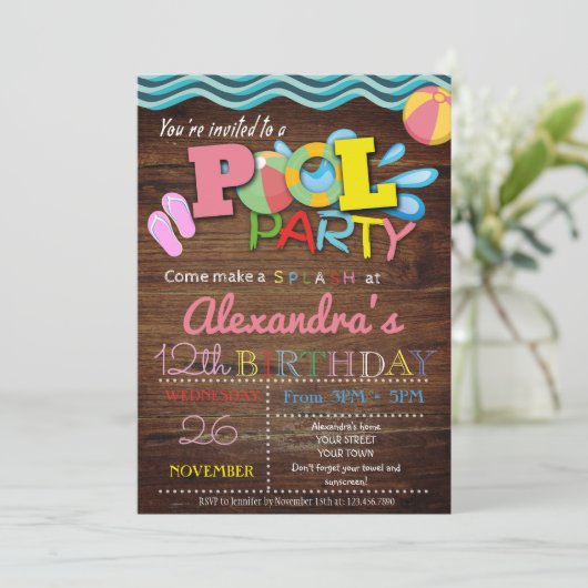 SOMMERPOOL-PARTY EINLADUNG (Stehend Vorderseite)