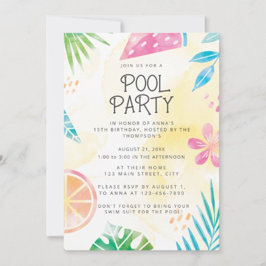 Sommerpool-Party Einladung (Vorderseite)