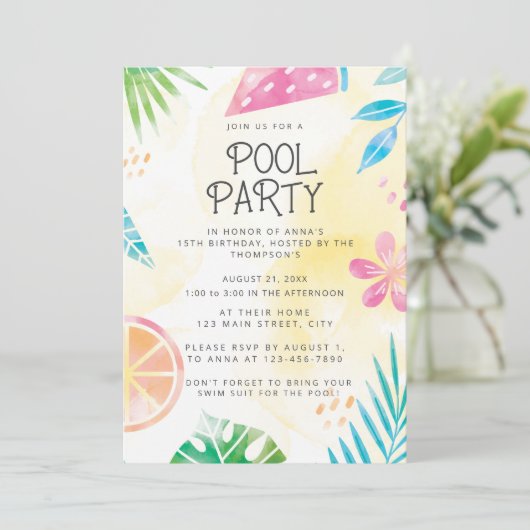 Sommerpool-Party Einladung (Stehend Vorderseite)