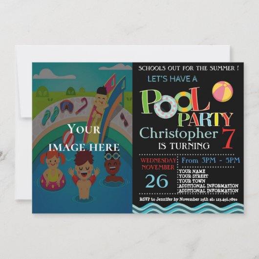 SOMMERPOOL-PARTY EINLADUNG | POOL BIRTHDAY PARTY (Vorderseite)