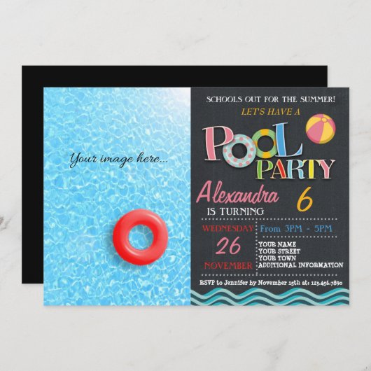SOMMERPOOL-PARTY EINLADUNG | POOL BIRTHDAY PARTY (Vorne/Hinten)