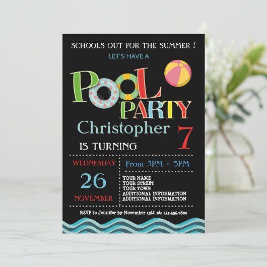 SOMMERPOOL-PARTY EINLADUNG | POOL BIRTHDAY PARTY (Stehend Vorderseite)