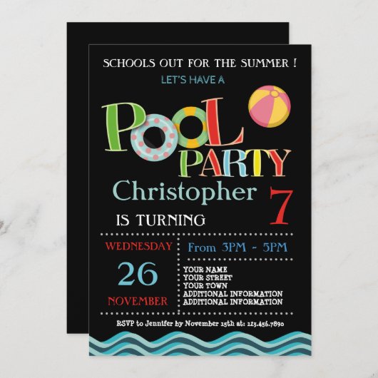 SOMMERPOOL-PARTY EINLADUNG | POOL BIRTHDAY PARTY (Vorne/Hinten)