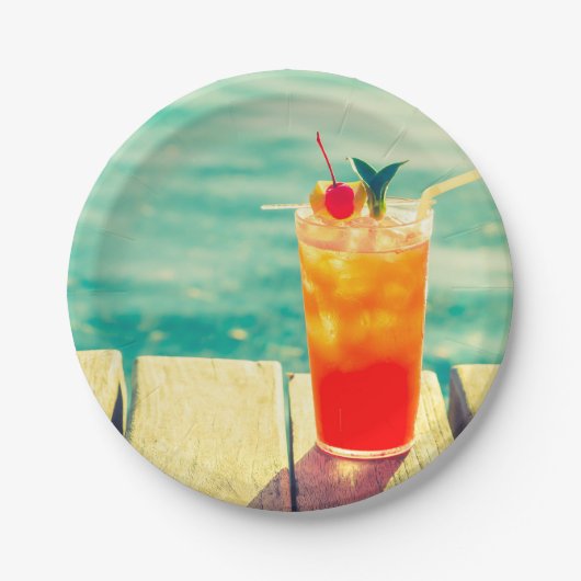 Sommerpool Party Spaß beim Sonnencocktail Pappteller (Vorderseite)