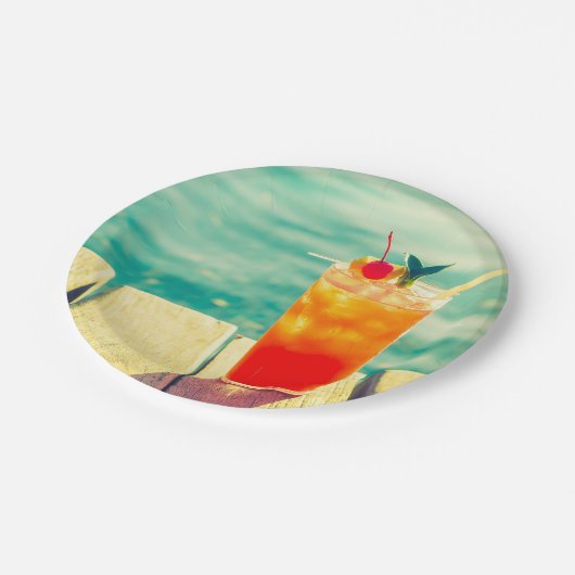 Sommerpool Party Spaß beim Sonnencocktail Pappteller (Schrägansicht)