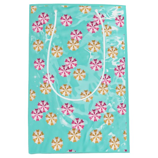 Sommerpool Rosa Gelbe Sonnenschirme Mittlere Geschenktüte (Vorderseite)