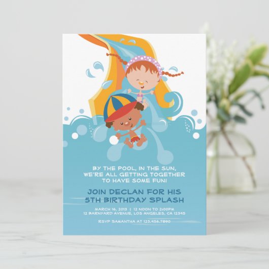Sommerpool / Wasserpark Geburtstagsparty Einladung (Stehend Vorderseite)
