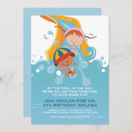 Sommerpool / Wasserpark Geburtstagsparty Einladung (Vorne/Hinten)
