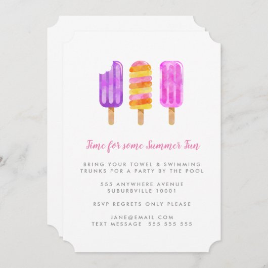 Sommerpopulationen Eispolster Eiscreme Pool Party Einladung (Vorne/Hinten)