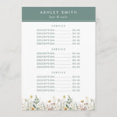 Sommerpreise für Wildblumen Menükarte (Rückseite)