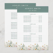 Sommerpreise für Wildblumen Menükarte (Vorne/Hinten)