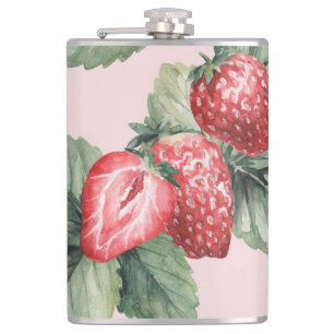 Sommerreife Erdbeeren: Aquarellfarben Rosa Flachmann