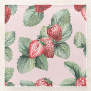 Sommerreife Erdbeeren: Aquarellfarben Rosa Glasuntersetzer