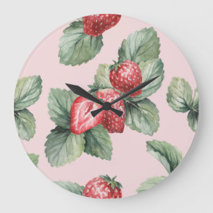 Sommerreife Erdbeeren: Aquarellfarben Rosa Große Wanduhr