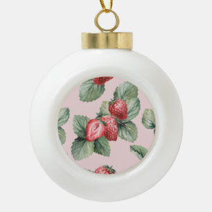 Sommerreife Erdbeeren: Aquarellfarben Rosa Keramik Kugel-Ornament